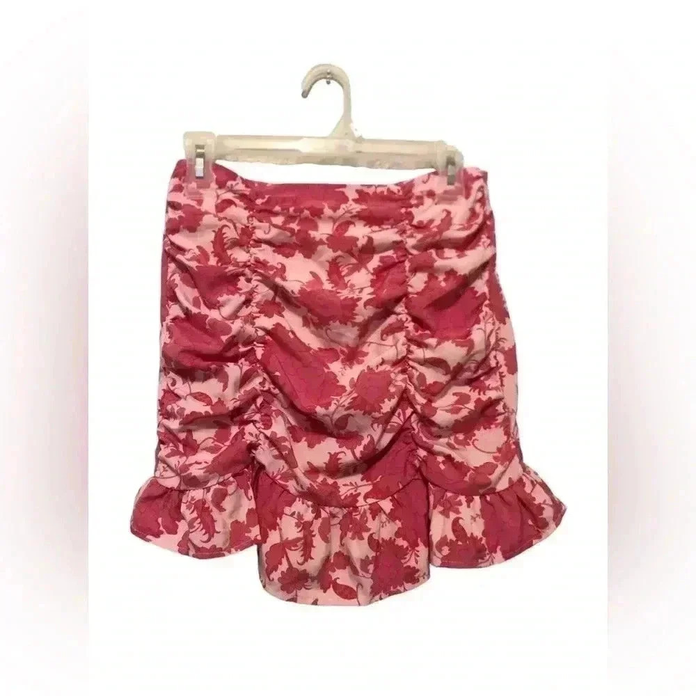 Shein Pink Floral Ruched Mini Skirt Size Small